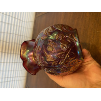 VTG Imperial Glass Red Iridescent Floral CHRYSANTHEMUM Carnival Glass Vase 6"H