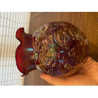 VTG Imperial Glass Red Iridescent Floral CHRYSANTHEMUM Carnival Glass Vase 6"H