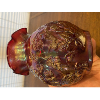 VTG Imperial Glass Red Iridescent Floral CHRYSANTHEMUM Carnival Glass Vase 6"H