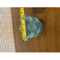 VTG FENTON Satin Blue Floral PAINTED Art Glass Rose Bowl Vase 3.75"H SIGNED