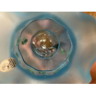 VTG FENTON Satin Blue Floral PAINTED Art Glass Rose Bowl Vase 3.75"H SIGNED