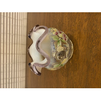 VTG FENTON Purple Opalescent Grape PAINTED Art Glass Rose Bowl Vase 4"H SIGNED