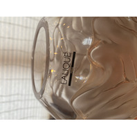 VTG LALIQUE Frosted Crystal LARGE LEAF DESIGN Vase W/LABEL SIGNED 8.75"H FRANCE