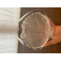 VTG LALIQUE Frosted Crystal LARGE LEAF DESIGN Vase W/LABEL SIGNED 8.75"H FRANCE