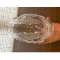 VTG LALIQUE Frosted Crystal LARGE LEAF DESIGN Vase W/LABEL SIGNED 8.75"H FRANCE