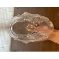 VTG LALIQUE Frosted Crystal LARGE LEAF DESIGN Vase W/LABEL SIGNED 8.75"H FRANCE