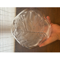 VTG LALIQUE Frosted Crystal LARGE LEAF DESIGN Vase W/LABEL SIGNED 8.75"H FRANCE