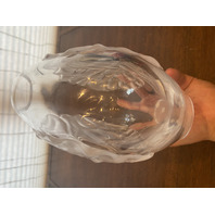 VTG LALIQUE Frosted Crystal LARGE LEAF DESIGN Vase W/LABEL SIGNED 8.75"H FRANCE