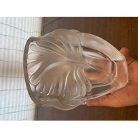 VTG LALIQUE Frosted Crystal NOAILLES Vase W/LABEL SIGNED 7.5"H FRANCE