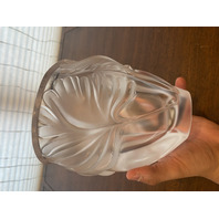 VTG LALIQUE Frosted Crystal NOAILLES Vase W/LABEL SIGNED 7.5"H FRANCE