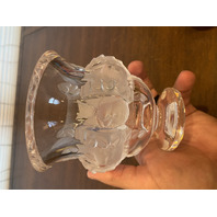 VTG LALIQUE Crystal DAMPIERRE Vase Birds/Vines SIGNED 5"H FRANCE