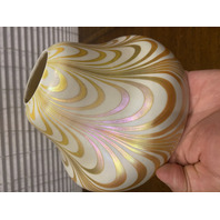 VTG White & Gold Iridescent Draped Art Glass Lamp Shade 4.75"H