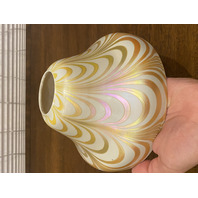 VTG White & Gold Iridescent Draped Art Glass Lamp Shade 4.75"H