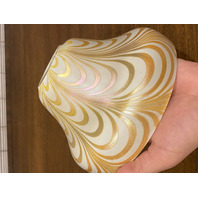 VTG White & Gold Iridescent Draped Art Glass Lamp Shade 4.75"H