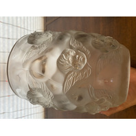 LARGE/HEAVY VTG LALIQUE-STYLE Frosted CHERUB/ANGEL Art Glass Vase 9"H
