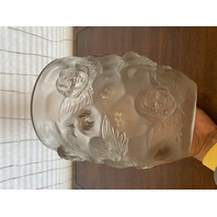 LARGE/HEAVY VTG LALIQUE-STYLE Frosted CHERUB/ANGEL Art Glass Vase 9"H