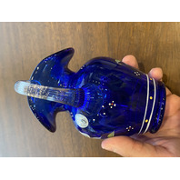 FENTON Cobalt Blue LTD ED #360 Small Floral PAINTED Glass Pitcher SIGNED 5.5"H