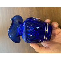 FENTON Cobalt Blue LTD ED #360 Small Floral PAINTED Glass Pitcher SIGNED 5.5"H