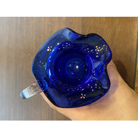 FENTON Cobalt Blue LTD ED #360 Small Floral PAINTED Glass Pitcher SIGNED 5.5"H