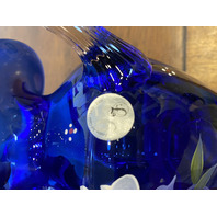 FENTON Cobalt Blue LTD ED #360 Small Floral PAINTED Glass Pitcher SIGNED 5.5"H