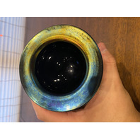 VTG 1998 ROBERT EICKHOLT Green Iridescent Abstract Art Glass Vase 5.5"H SIGNED