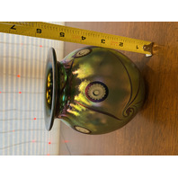 VTG 1998 ROBERT EICKHOLT Green Iridescent Abstract Art Glass Vase 5.5"H SIGNED