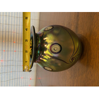 VTG 1998 ROBERT EICKHOLT Green Iridescent Abstract Art Glass Vase 5.5"H SIGNED