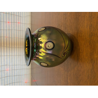 VTG 1998 ROBERT EICKHOLT Green Iridescent Abstract Art Glass Vase 5.5"H SIGNED