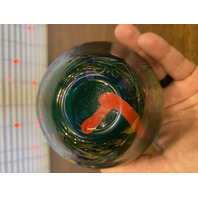 VTG Green Iridescent Abstract Art Glass Vase 5.75"H SIGNED