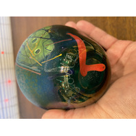 VTG Green Iridescent Abstract Art Glass Vase 5.75"H SIGNED