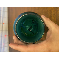 VTG Green Iridescent Abstract Art Glass Vase 5.75"H SIGNED