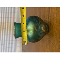 VTG Green Iridescent Abstract Art Glass Vase 5.75"H SIGNED