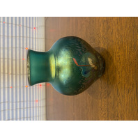 VTG Green Iridescent Abstract Art Glass Vase 5.75"H SIGNED