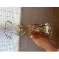 VTG Jain Glass Marigold Fish Design Carnival Art Glass Vase 9.25"H