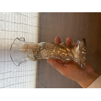 VTG Jain Glass Marigold Fish Design Carnival Art Glass Vase 9.25"H