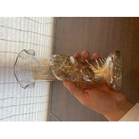 VTG Jain Glass Marigold Fish Design Carnival Art Glass Vase 9.25"H