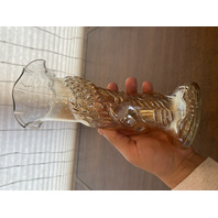 VTG Jain Glass Marigold Fish Design Carnival Art Glass Vase 9.25"H