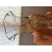 VTG Jain Glass Marigold Fish Design Carnival Art Glass Vase 9.25"H