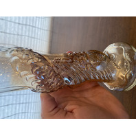 VTG Jain Glass Marigold Fish Design Carnival Art Glass Vase 9.25"H