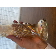 VTG Jain Glass Marigold Fish Design Carnival Art Glass Vase 9.25"H