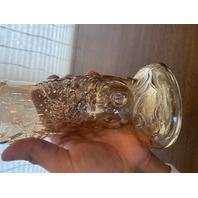 VTG Jain Glass Marigold Fish Design Carnival Art Glass Vase 9.25"H