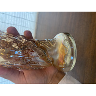 VTG Jain Glass Marigold Fish Design Carnival Art Glass Vase 9.25"H