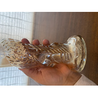 VTG Jain Glass Marigold Fish Design Carnival Art Glass Vase 9.25"H