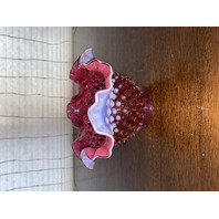 VTG FENTON Cranberry/Pink Opalescent Hobnail Vase 6.25"W