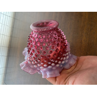 VTG FENTON Cranberry/Pink Opalescent Hobnail Vase 6.25"W