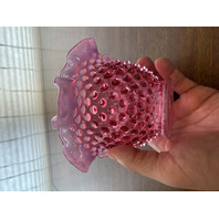 VTG FENTON Cranberry/Pink Opalescent Hobnail Vase 6.25"W