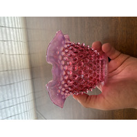 VTG FENTON Cranberry/Pink Opalescent Hobnail Vase 6.25"W