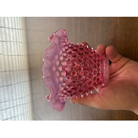 VTG FENTON Cranberry/Pink Opalescent Hobnail Vase 6.25"W