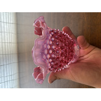 VTG FENTON Cranberry/Pink Opalescent Hobnail Vase 6.25"W