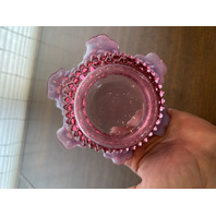 VTG FENTON Cranberry/Pink Opalescent Hobnail Vase 6.25"W